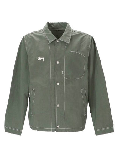 Embroidered Logo Nylon Folsom Jacket Green - STUSSY - BALAAN 1