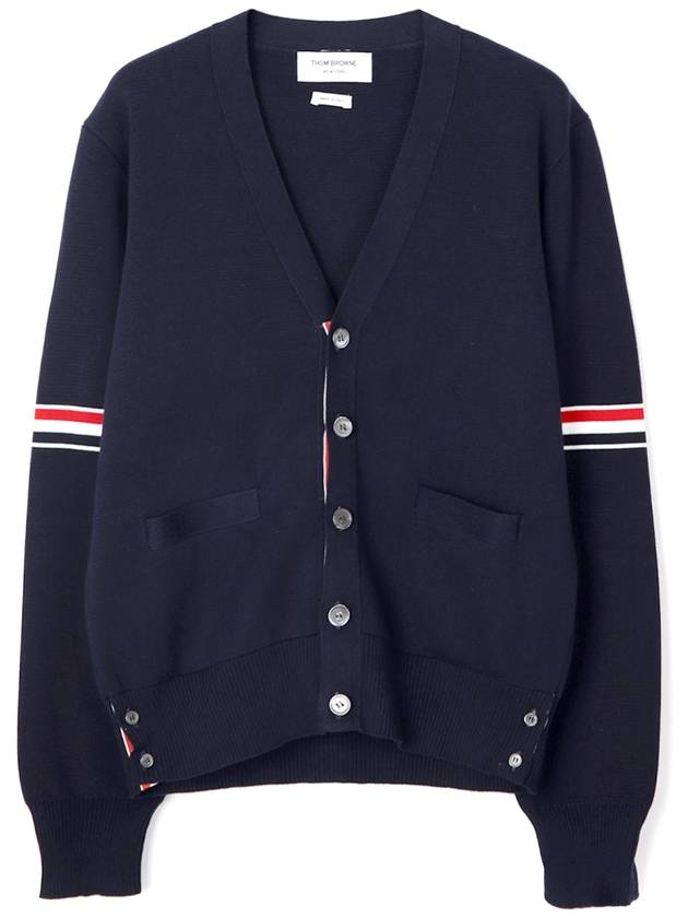 Milano Stitch Sprite Armband Cotton V-neck Cardigan Navy - THOM BROWNE - BALAAN 3