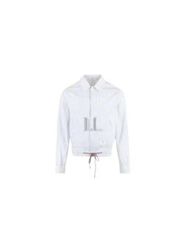 Drawstring Striped Shirt Jacket Light Blue - THOM BROWNE - BALAAN 2