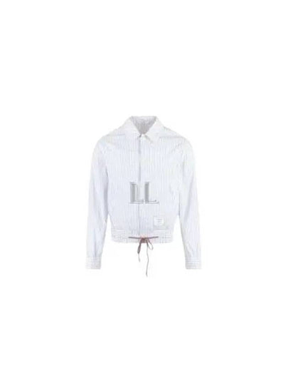 Drawstring Striped Shirt Jacket Light Blue - THOM BROWNE - BALAAN 2