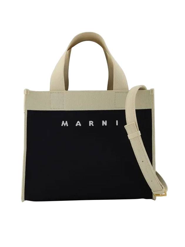 Color Block Knit Jacquard Tote Bag Black - MARNI - BALAAN 1