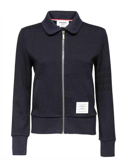 Women's Seersucker Loopback 4-Bar Zip-Up Jacket Navy - THOM BROWNE - BALAAN 1