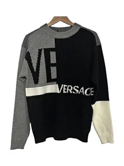 Men's Color Block Logo Knit Top Black Grey - VERSACE - BALAAN 2