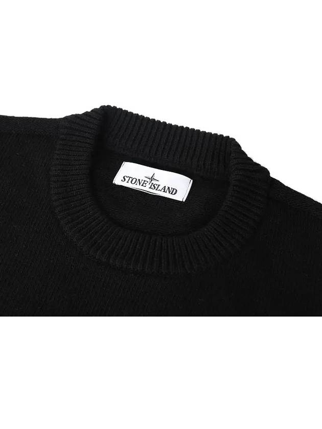 Logo Patch Lambswool Crewneck Knit Top Black - STONE ISLAND - BALAAN 4