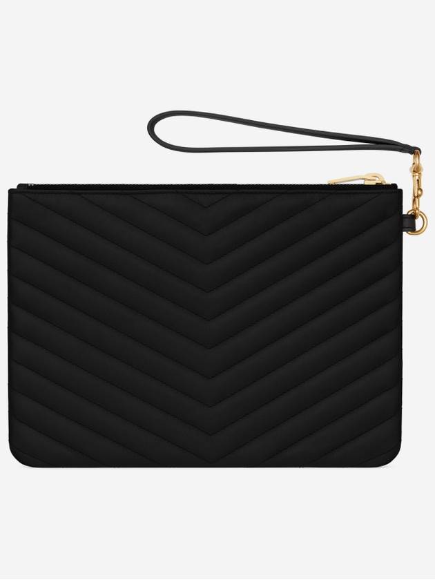 Matelasse Monogram Logo Strap Clutch Bag Black - SAINT LAURENT - BALAAN 3