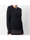 Milano Stitch Crewneck 4-Bar Cotton Crepe Knit Top Navy - THOM BROWNE - BALAAN 3