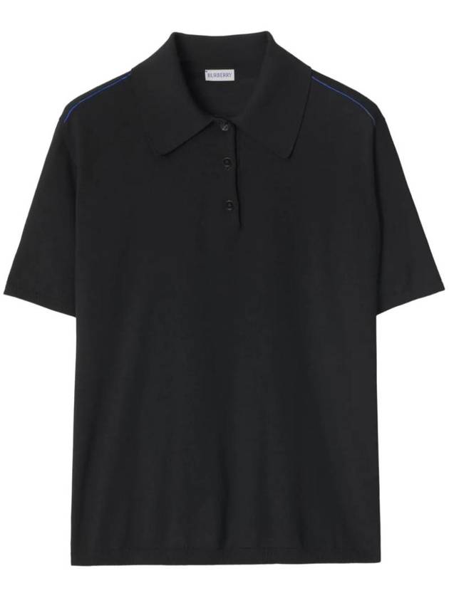 Knitted Wool Short Sleeve Polo Shirt Black - BURBERRY - BALAAN 1