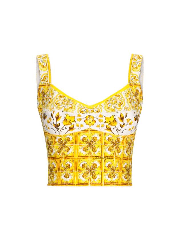 COTTON BUSTIER TOP WITH MAIOLICA PRINT - DOLCE&GABBANA - BALAAN 1