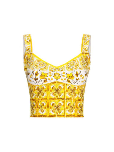 COTTON BUSTIER TOP WITH MAIOLICA PRINT - DOLCE&GABBANA - BALAAN 1