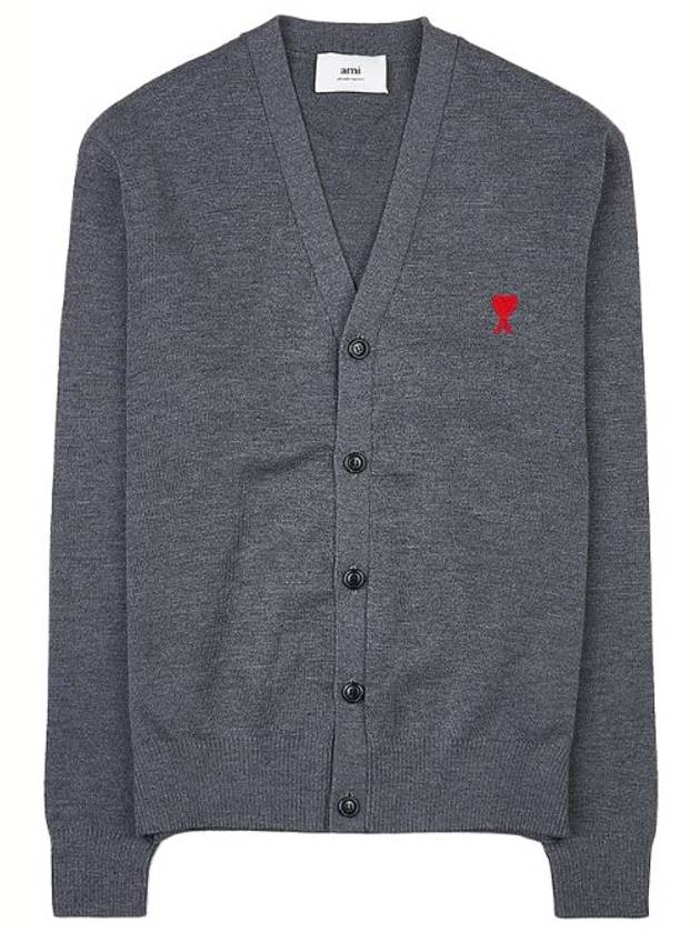 Small Heart Logo Wool Merino Cardigan Grey - AMI - BALAAN 2