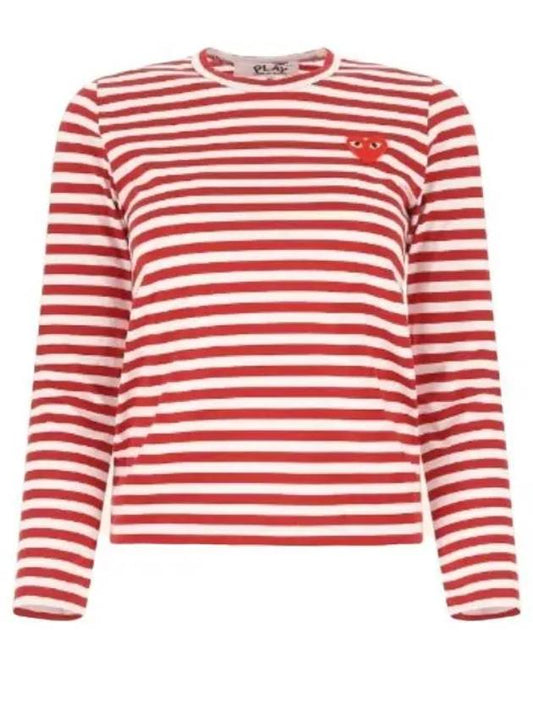 Women's Red Heart Wappen Stripe Long Sleeve T-Shirt Red - COMME DES GARCONS - BALAAN 2