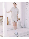 Women's Hank Logo Half Zip Up Short Sleeve T-Shirt Shorts Setup Oatmeal - MACASITE - BALAAN 5