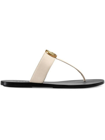 Women's GG Marmont T Strap Leather Flip Flops White - GUCCI - BALAAN 1