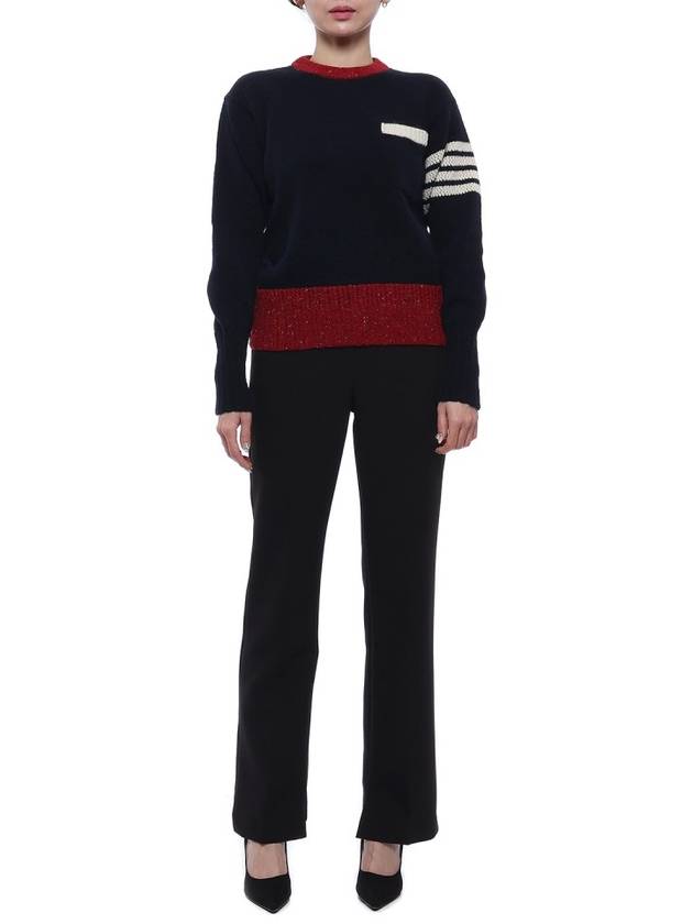 Women's 4 Bar Mohair Tweed Pullover Knit Top Navy - THOM BROWNE - BALAAN 4