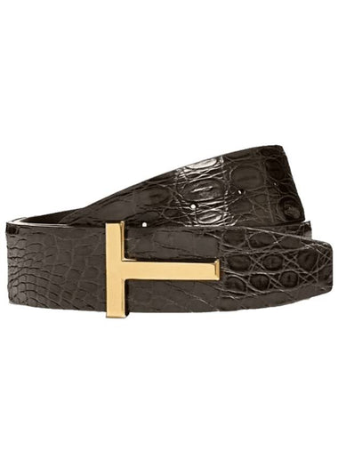 Crocodile T Icon Leather Belt Khaki - TOM FORD - BALAAN 1