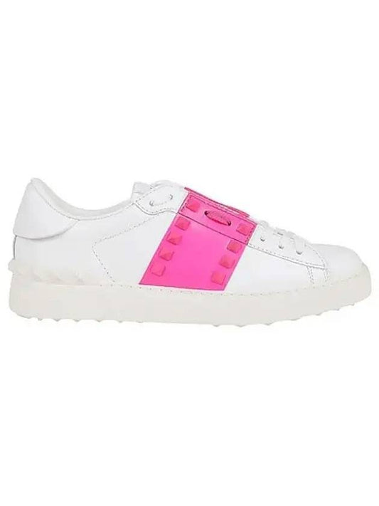 Rockstud open low-top sneakers white pink - VALENTINO - BALAAN.