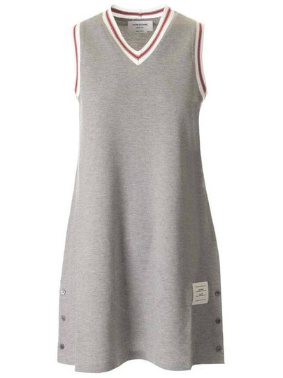 Women's Classic Pique Stripe V-Neck Cotton Tennis Dress Grey - THOM BROWNE - BALAAN 2