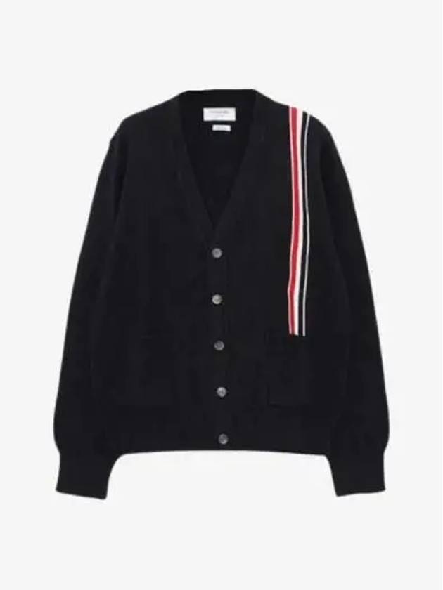 RWB Striped Intarsia Cotton Cardigan Navy - THOM BROWNE - BALAAN 3