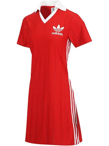 Adicolor 3 Stripe Pinstripe Short Dress Red - ADIDAS - BALAAN 1