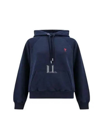 Embroidered Logo Organic Cotton Hoodie Navy - AMI - BALAAN 2