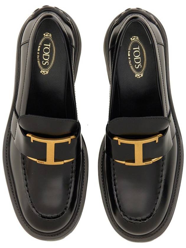 T Logo Leather Loafer Heels Black - TOD'S - BALAAN 7