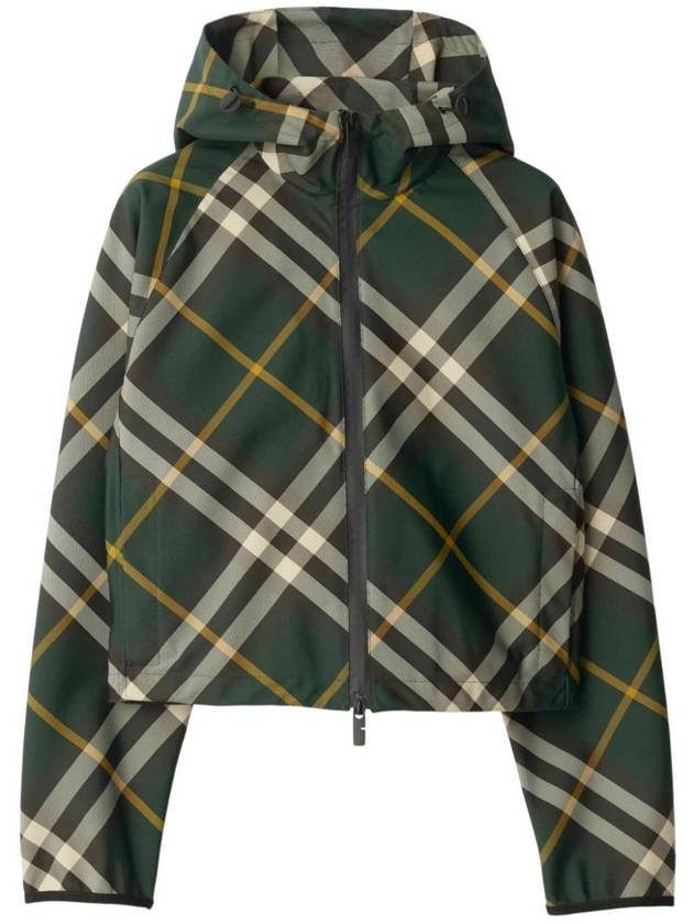 Check Pattern Zip-Up Hoodie Green - BURBERRY - BALAAN 1