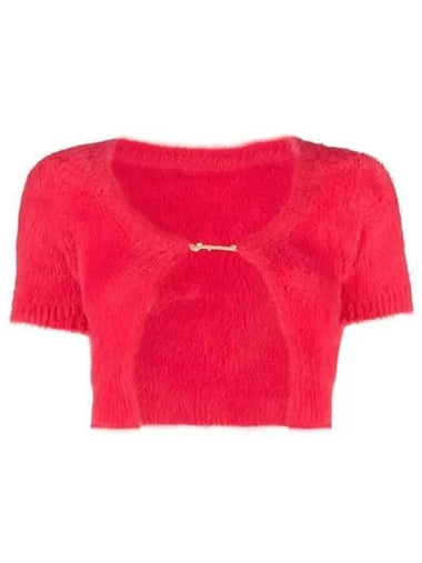 La Maile Neve Logo Charm Fluffy Crop Cardigan Dark Pink - JACQUEMUS - BALAAN 1