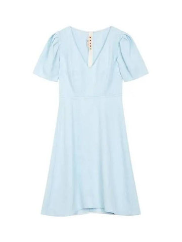 Flower jacquard rayon dress light blue - MARNI - BALAAN 1