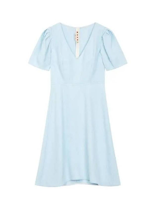 Flower jacquard rayon dress light blue - MARNI - BALAAN 1