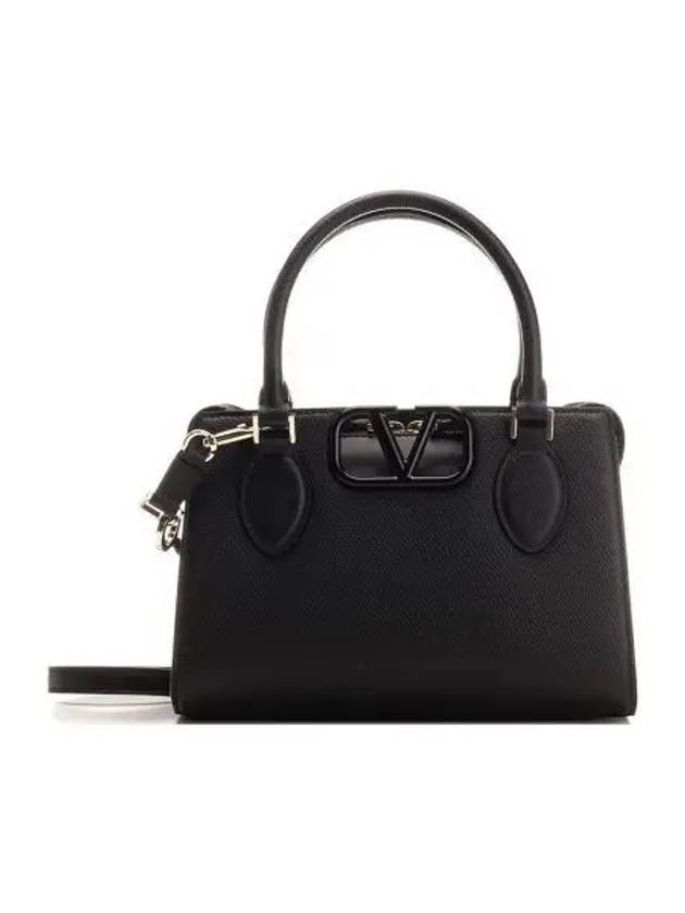 Women's V Logo Plaque Tote Bag Black - VALENTINO - BALAAN 2