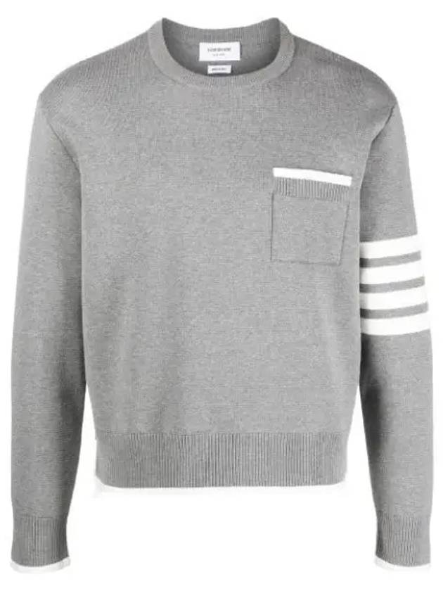 Milano Stitch 4-Bar Boxy Crew Neck Pullover Knit Top Grey - THOM BROWNE - BALAAN 2