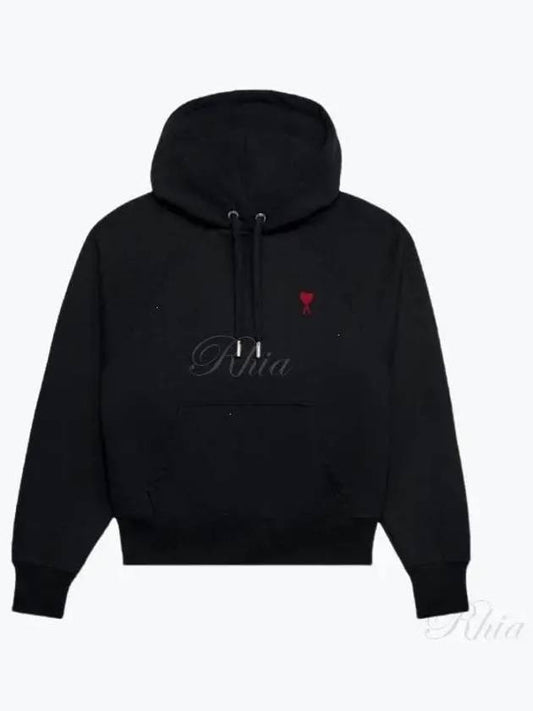 Heart Logo Cotton Hoodie Black - AMI - BALAAN 2