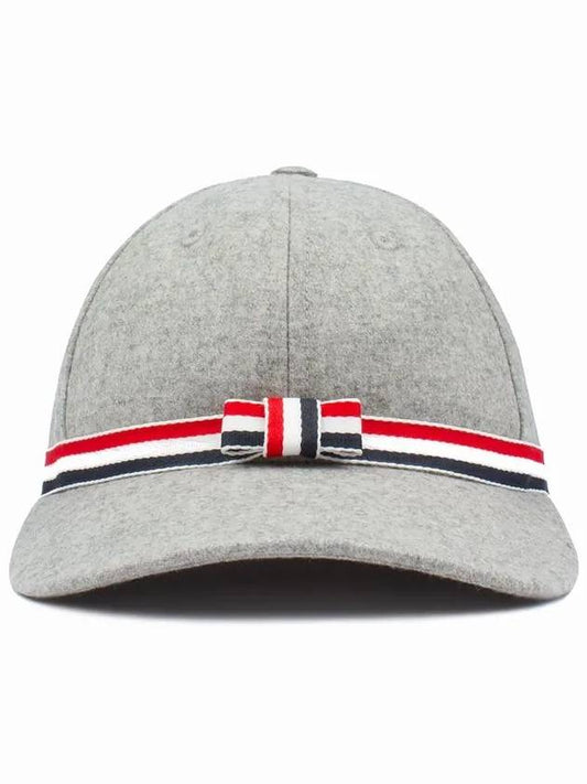 Bow Grosgrain Wool Flannel Ball Cap Light Grey - THOM BROWNE - BALAAN 2