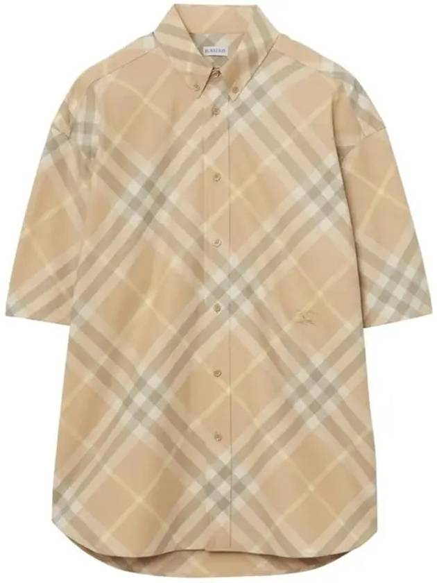 Check Short Sleeve Shirt Beige - BURBERRY - BALAAN 2