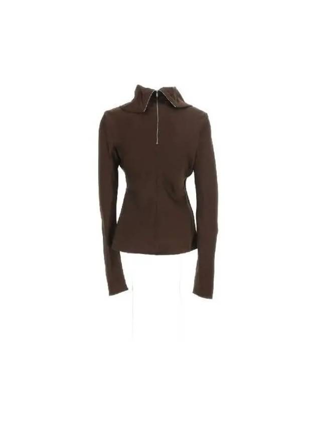 Draped High Neck Zipper Blouse Brown - JIL SANDER - BALAAN 3