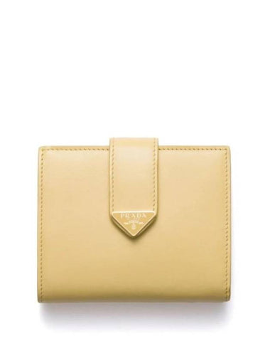 Small Leather Half Wallet Yellow - PRADA - BALAAN 1