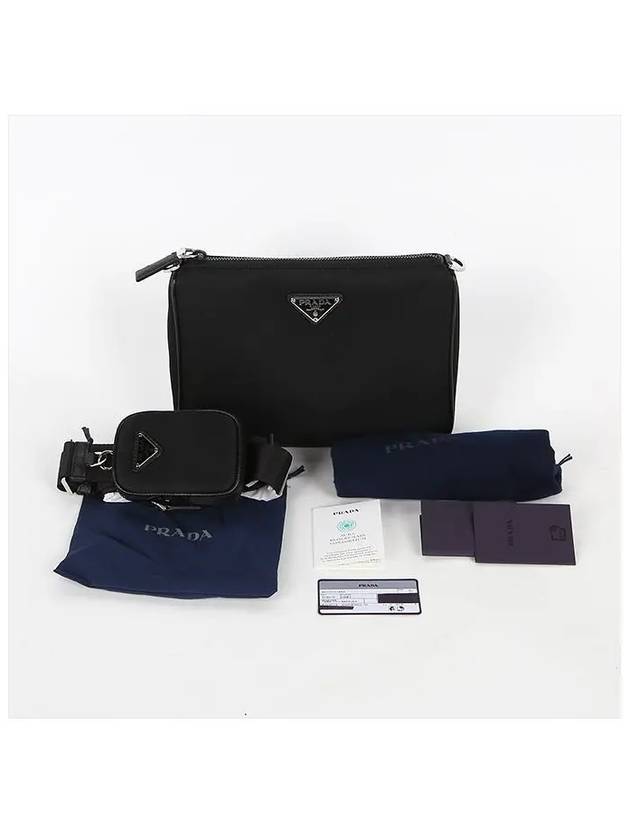 Triangle Logo Re-Nylon Saffiano Leather Shoulder Bag Black - PRADA - BALAAN 7