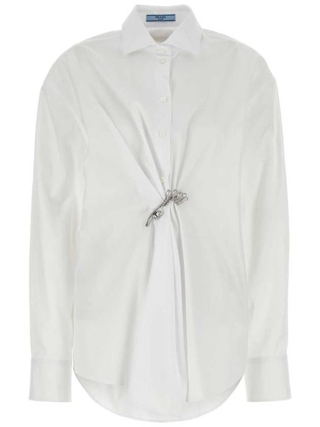 crystal brooch poplin shirt white - PRADA - BALAAN 2