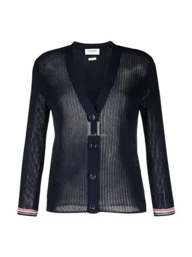 Thom Browne Pointelle RWB Striped Cardigan Navy - THOM BROWNE - BALAAN 2