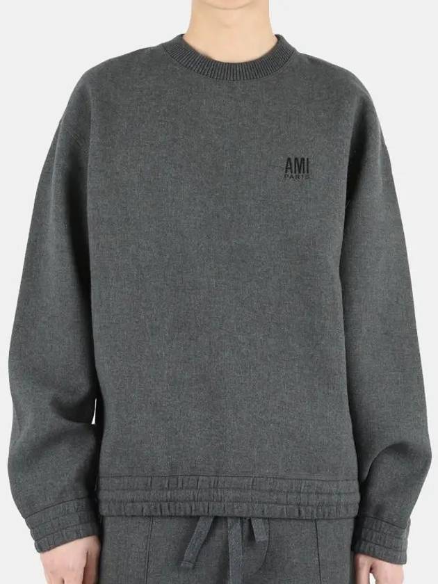 Men's Embroidered Logo Wool Sweatshirt Gray - AMI - BALAAN.