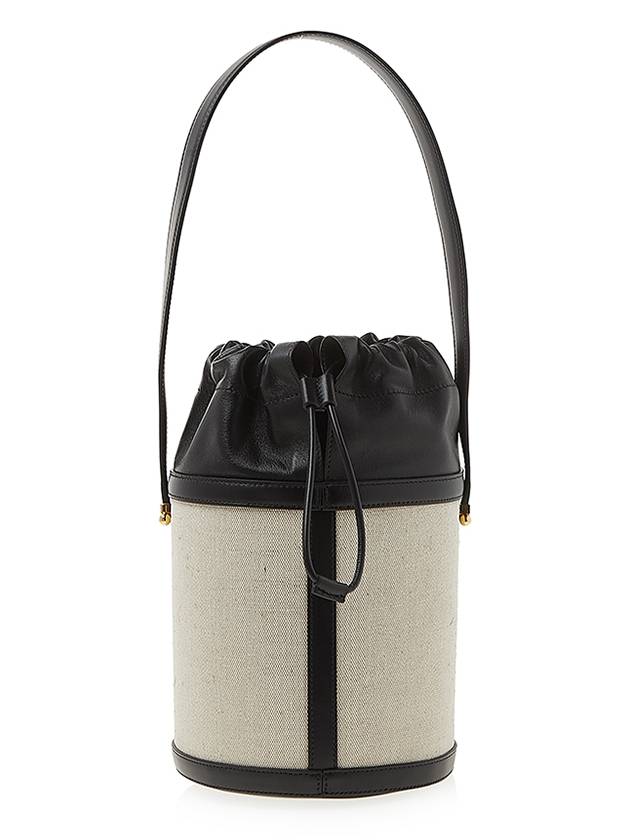 Draw Strung Small Bucket Bag White Black - JIL SANDER - BALAAN.