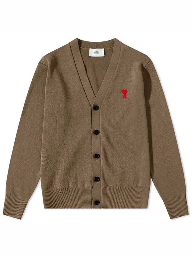 Small Heart Logo Wool Cardigan Beige - AMI - BALAAN 2