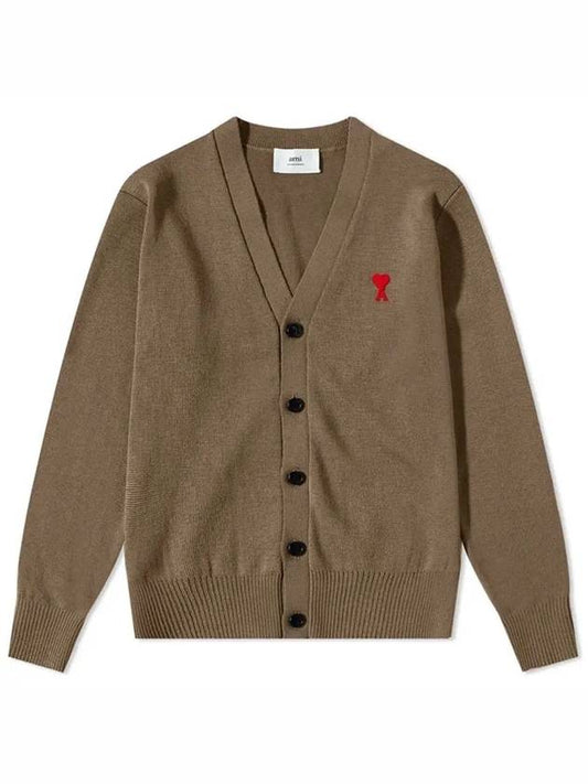 Small Heart Logo Wool Cardigan Beige - AMI - BALAAN 2