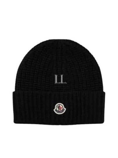 Logo Patch Wool Beanie Black - MONCLER - BALAAN 2