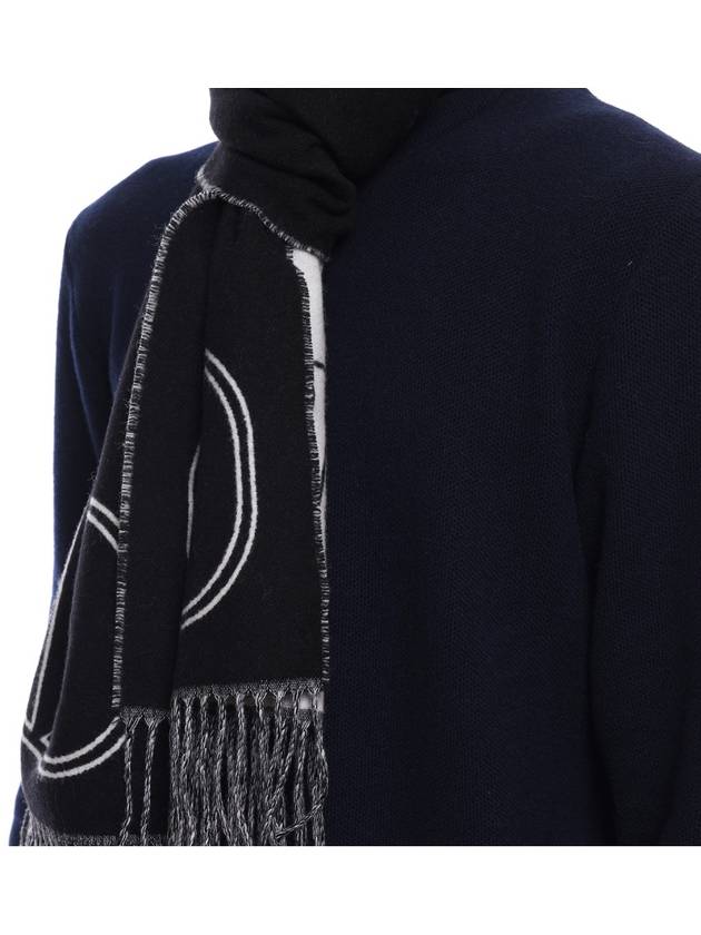 V Logo Wool Cashmere Muffler Black - VALENTINO - BALAAN 6