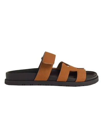 Chypre Suede Goatskin Sandals Natural - HERMES - BALAAN.