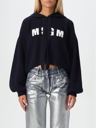 Wool Cashmere Biscuit Hooded Knit Top Navy - MSGM - BALAAN 1