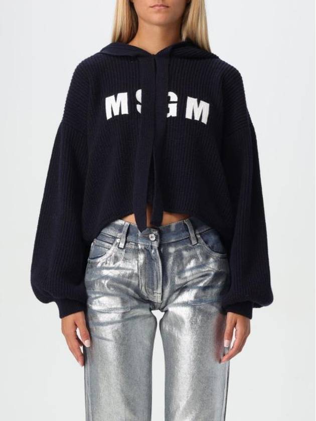 Wool Cashmere Biscuit Hooded Knit Top Navy - MSGM - BALAAN 2