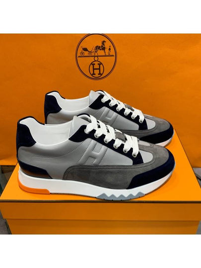 Men s Trail Sneakers Calfskin Navy Gray - HERMES - BALAAN 2