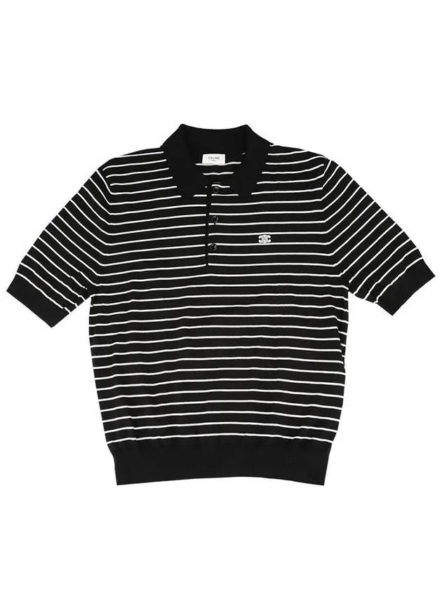 Striped Triomphe Short Sleeve Polo Shirt Black - CELINE - BALAAN 3